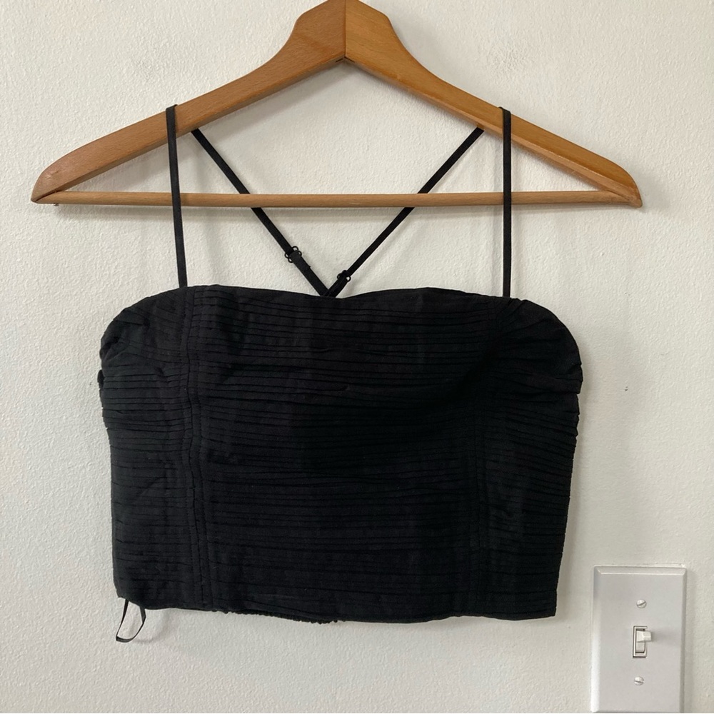 Madewell Poplin Crop Tube Top in Black - Picture 5 of 8